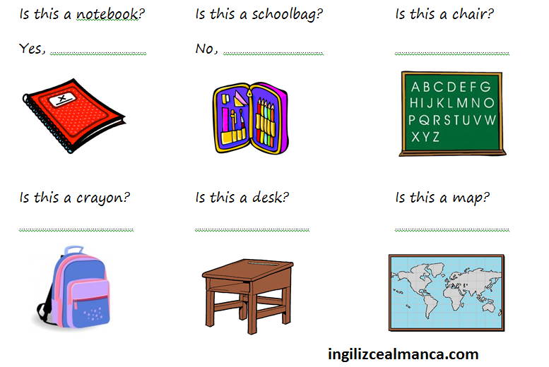 İngilizce sınıf eşyaları, ingilizce okul eşyaları (Alıştırma